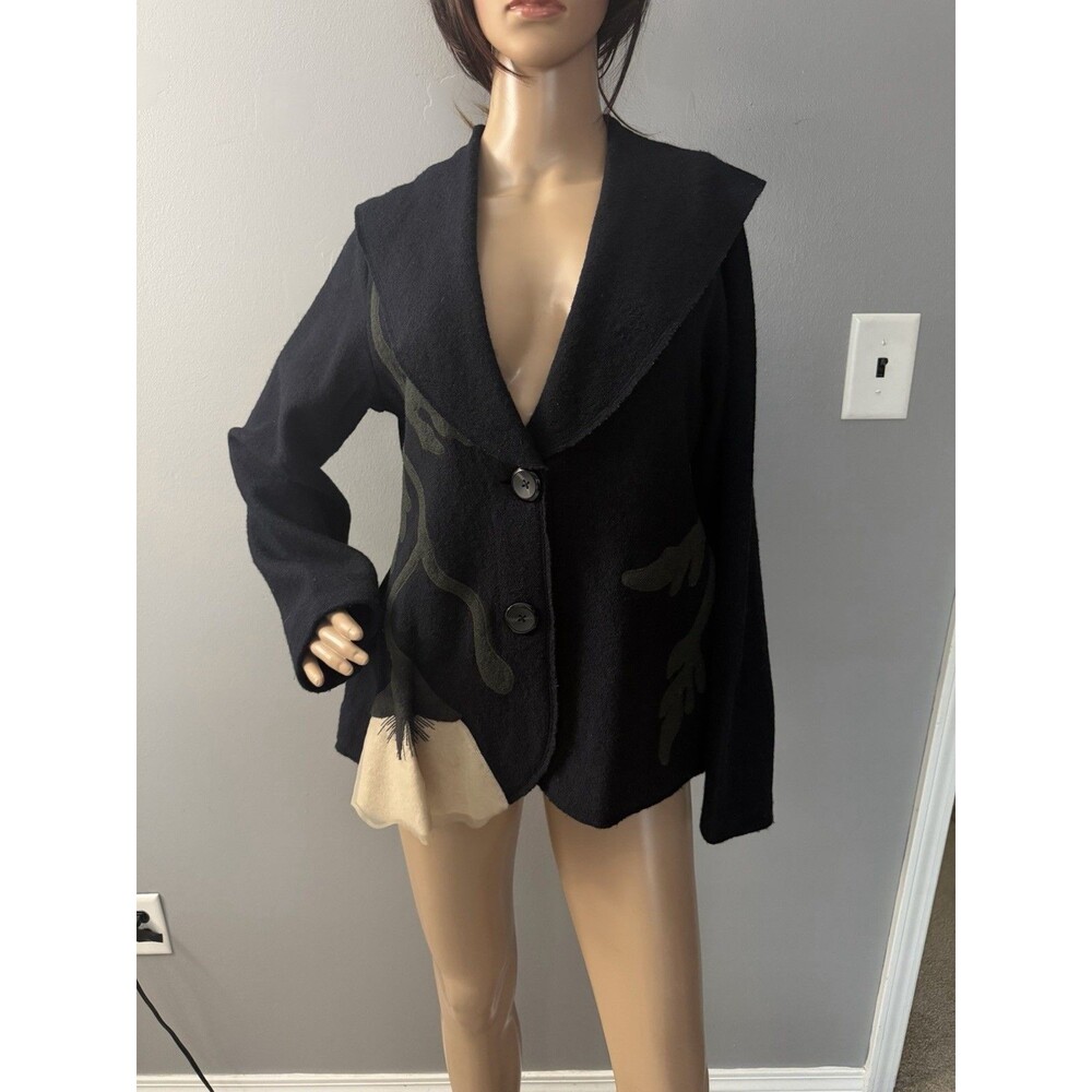Rare Anthropologie Rosie Neira Moonflower Floral Boho Wool Jacket Black Sz Large